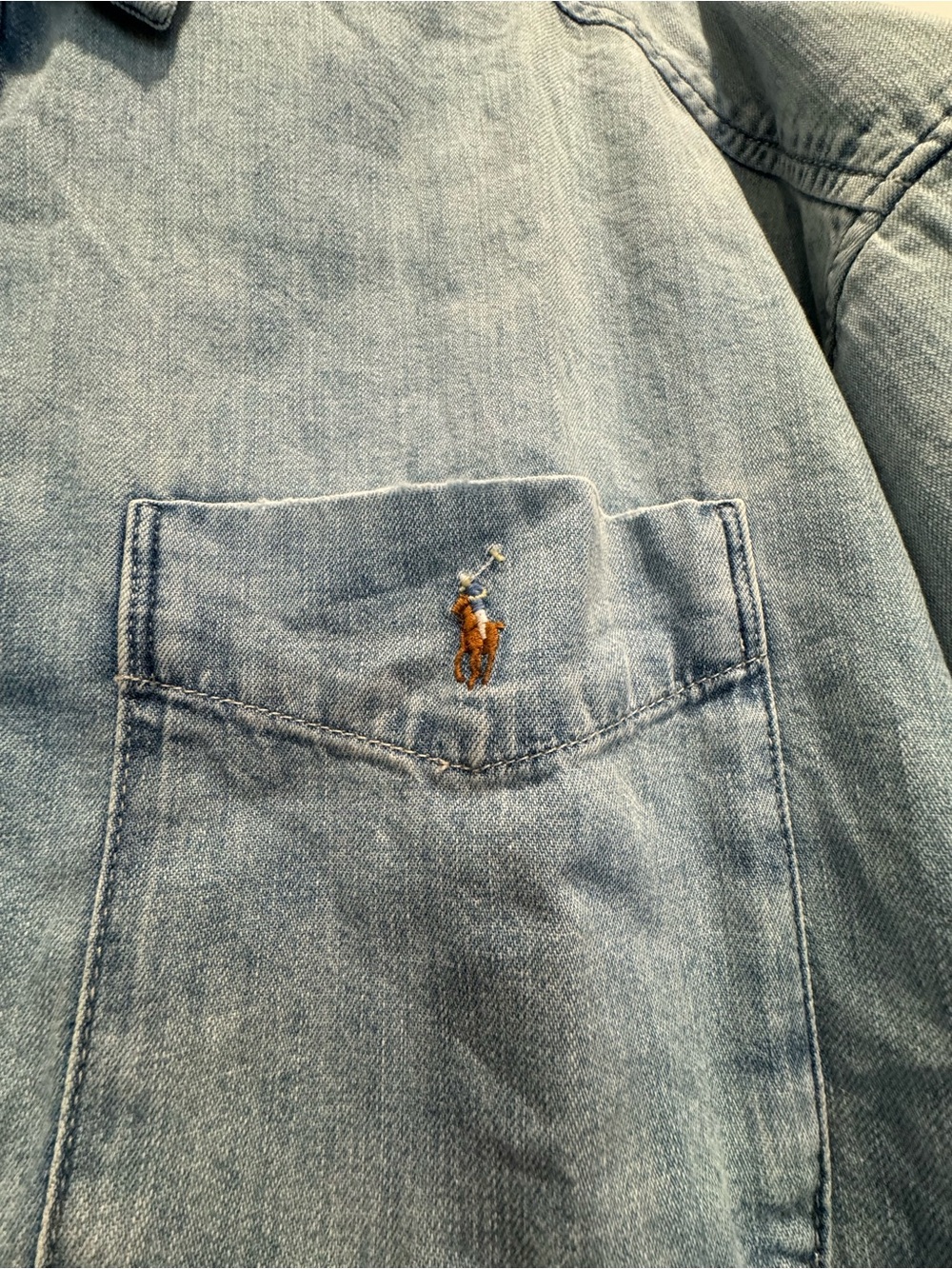 Women's Oversized Ralph Lauren Light Blue Denim Button-Down Shirt - Picture 2 of 4